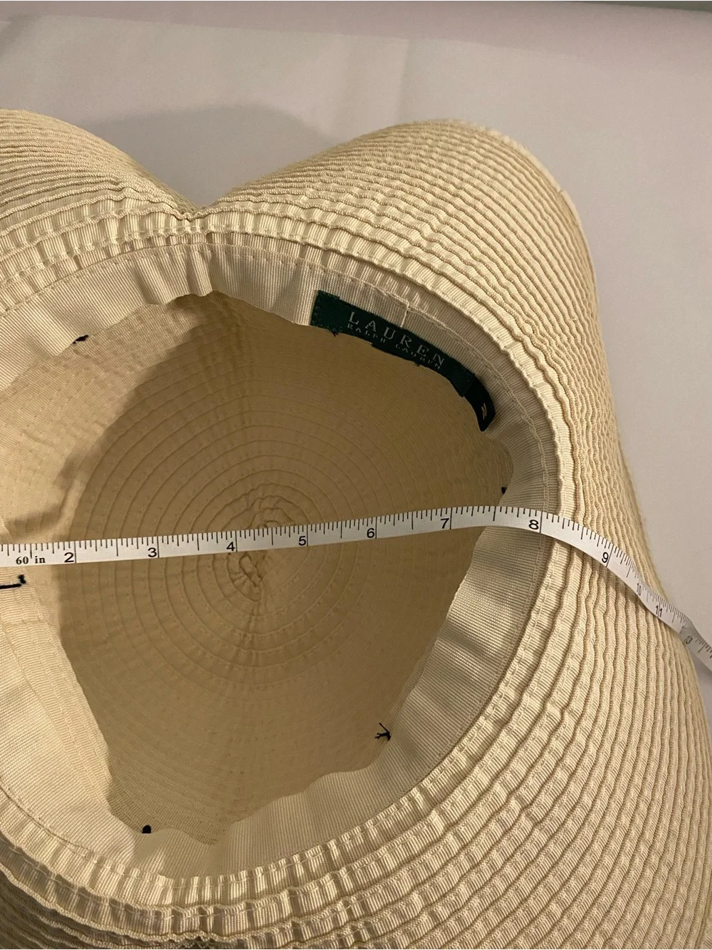 Ralph Lauren Wide Brim Sun Hat with Navy Ribbon